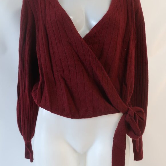 NWT Womens Crush Chica Maroon Pure Cashmere Ribbed Ballet Wrap Sweater 2 US/M - Picture 6 of 15